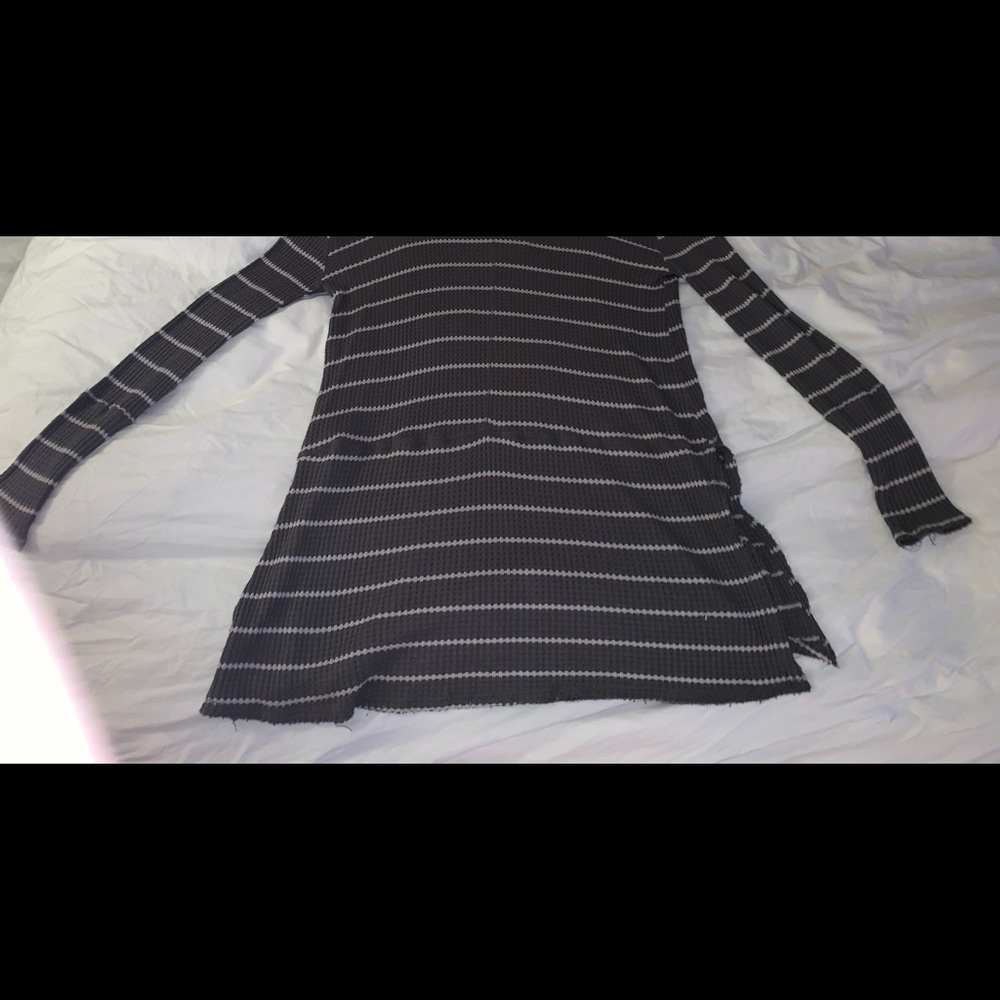 Free People Sunset Park Sage Green Oversized Striped Waffle Thermal Tunic - Picture 10 of 13